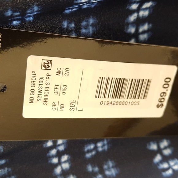 NWT SLIM FACTOR INDIGO/ WHITE SHIBORI STRIPE PRINT BLOUSE SZ L. - Picture 9 of 13